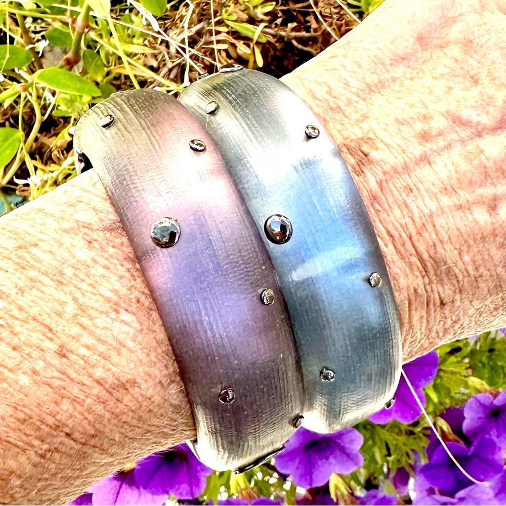 Alexis Bittar Steel Blue Lucite Studded Bangle Bracelet - Picture 7 of 9